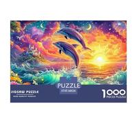 Two Dolphins Leap at Sunset with Castle Puzzle Da 1000 Pezzi Dolphin Cartone Riciclato Premium, Sfidante 38x26cm/1000pcs