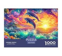 Two Dolphins Leap at Sunset with Castle Puzzle Da 1000 Pezzi Dolphin Gioco Di Sfida Per Uomini, Donne E Anziani 70x50cm/1000pcs