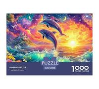 Two Dolphins Leap at Sunset with Castle Puzzle Da 1000 Pezzi Dolphin Qualità Premium, Ottimo Gioco Per Adulti E Bambini 52x38cm/1000pcs