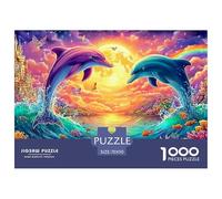 Two Dolphins Leap by A Moonlit Castle Puzzle Da 1000 Pezzi Dolphin Educativo E Sfidante, Regalo Per Tutti 70x50cm/1000pcs