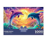 Two Dolphins Leap by A Moonlit Castle Puzzle Da 1000 Pezzi Dolphin Perfetto Per Il Legame Familiare, Adulti E Bambini 38x26cm/1000pcs