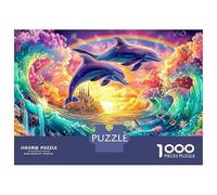 Two Dolphins Leap by A Rainbow Castle Puzzle Da 1000 Pezzi Playful Dolphin Sfida Di Ingegno Per Tutte Le Età 38x26cm/1000pcs