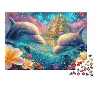 Two Dolphins Swim Among Tropical Blooms Puzzle Da 1000 Pezzi Dolphin Theme Qualità Premium, Ottimo Gioco Per Adulti E Bambini 52x38cm/1000pcs