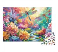 Two Dragonflies over Blooms Puzzle Da 1000 Pezzi Dragonfly Motif Sfidante E Educativo Per Tutte Le Età 38x26cm/1000pcs