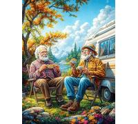 Two Elders Camping by Van Puzzle 300 Pezzi Per Regalo Di Festa Della Mamma Cartone Di Alta Qualità Paesaggi Floreali Mitos Fantástico Per Decorazione Domestica Qualità Premium Made 300 PCS