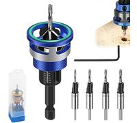 Two-Flute Counterbore with Depth Stop, 4PCS Countersink Drill Bit Set, 2-in-1 Drill & Countersink Universal 1/4" Hex Shank (Blue)