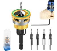 Two-Flute Counterbore with Depth Stop, 4PCS Countersink Drill Bit Set, 2-in-1 Drill & Countersink Universal 1/4" Hex Shank (Gold)