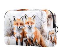 Two Fox - Beauty case da donna, con stampa di volpe in piedi sulla neve, per articoli da toeletta da viaggio, grande, con cerniera, Multi, 18.5x7.5x13cm/7.3x3x5.1in, Beauty case