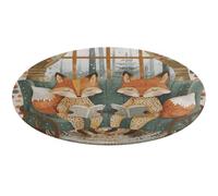 Two Foxes are Reading Area Tappeto, lavabile, rotondo, antiscivolo, per soggiorno, morbido, lavabile, moderno, per camera da letto, ufficio, casa, regalo, 60 x 60 cm