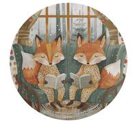 Two Foxes are Reading Area Tappeto, lavabile, rotondo, antiscivolo, per soggiorno, morbido, lavabile, moderno, per camera da letto, ufficio, casa, regalo, 80 x 80 cm