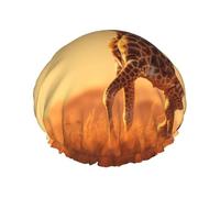 Two Giraffe Running on The Barren print Cuffia da doccia da donna Cuffia da doccia elastica riutilizzabile Cuffia per capelli a doppio strato Cuffia da doccia