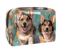 Two Happy Corgi Dogs Trousse per cosmetici, da donna, per articoli da toeletta da viaggio, grande, in PVC, pratico astuccio organizer con cerniera, Multi, 18.5x7.5x13cm/7.3x3x5.1in, Beauty case