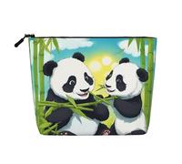 Two Happy Pandas - Trousse per trucchi in canapa finta, grande capacità, organizer da viaggio per viaggi di lavoro e uso quotidiano