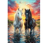 Two Horses in A Lake at Sunset Rompicapo 300 Pezzi Impossibile Per Esperti Science Fiction Magical Dream Cartone Di Alta Qualità Senza Sbavature Per Collezionisti Edizione Limitata Con Poster Incluso