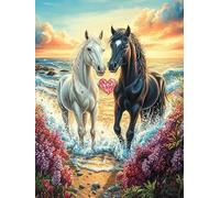 Two Horses on A Beach at Sunrise Puzzle 300 Pezzi Per Natale Feste E Compleanni Animal Plant Rompicapo Intelligente Idea Regalo Per Lui Padre E Fratello in Ogni Occasione 300 PCS