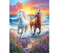 Two Horses Running in Ocean Sunset Rompicapo 1000 Pezzi Per Festa Della Repubblica Cartone Rigido Paesaggi Italiani Mitos Animal Planta Per Decorazione Murale Da Passatempo Edizione Limitata 1000 PCS