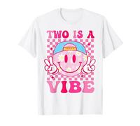 Two Is A Vibe Compleanno Groovy 2 Ragazze di Un Anno 2 ° Compleanno Maglietta