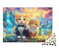 Two Kittens in Wedding Attire Amid Colorful Blooms And Waterfalls Puzzle Da 1000 Pezzi Cute Cat Perfetto Per Le Serate Di Giochi, Adulti E Bambini 52x38cm/1000pcs