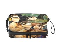 Two Little Indian Runner Ducks - Trousse per cosmetici a doppio strato, per donne e ragazze, trousse da viaggio per trucchi, pratica borsa organizer con scomparto per pennelli, Multi, 27x15x14