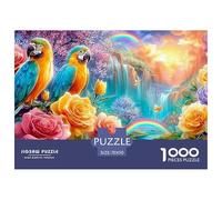 Two Macaws, Roses, Waterfall, Rainbows Puzzle Da 1000 Pezzi Parrot Perfetto Regalo Per Ragazzi, Ragazze, Uomini E Donne 70x50cm/1000pcs