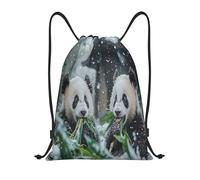 Two Pandas Eating Bamboo Snowfall Outside Donna Uomo Sacchetto Sportivo Grande Zainetto Resistente Gym Sack Per Spiaggia Yoga Escursionismo
