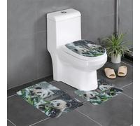 Two Pandas Eating Bamboo Snowfall Outside Set Di Tappetini Da Bagno 3 Pezzi Antipolvere Zerbino Lavabile Tappetino Contorno Wc Per Doccia Toeletta La Casa