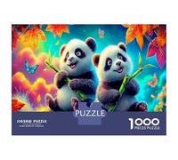 Two Pandas in Colorful Flowers 1000 Pezzi Puzzle Classici Per Adulti E Bambini ≥12 Anni Giochi Rilassamento E Intelligence National Treasure Animal Sfida Impossibile Decorazione Casa Difficile Alta Qu