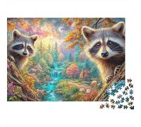 Two Raccoons Peeking from Trees Puzzle Da 1000 Pezzi Per Adulti E Bambini Dai 12 Anni in Su Cute Raccoon Gioco Di Sfida E Di Ingegno 70x50cm/1000pcs