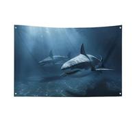 Two Sharks in The Flag 119,4 x 177,8 cm No Fade Bandiera di benvenuto Giardino Cortile Casa Bandiere Decorative Giardino Cortile Cartello Interno Esterno Banner Party Home Decor