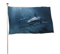 Two Sharks in The Flag 61 x 88,9 cm, bandiera decorativa da giardino stampata su entrambi i lati, non sbiadisce, con occhielli in ottone da appendere, sfondo fotografico per interni ed esterni