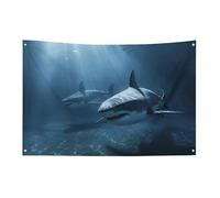 Two Sharks in The Flag 61 x 88,9 cm No Fade Bandiera di benvenuto Giardino Cortile Casa Bandiere Decorative Garden Yard Sign Indoor Outdoor Banner Party Home Decor