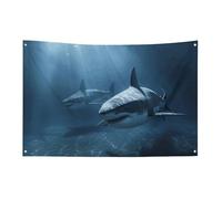 Two Sharks in The Flag 88,9 x 149,9 cm No Fade Bandiera di benvenuto Giardino Cortile Casa Bandiere Decorative Giardino Cortile Cartello Interno Esterno Banner Party Home Decor