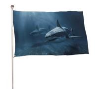 Two Sharks in The Flag - Bandiera decorativa da giardino, 89 x 149,9 cm, stampa su entrambi i lati, non sbiadisce, con occhielli in ottone, sfondo fotografico da appendere, per interni ed esterni
