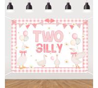 Two Silly Goose Sfondo di compleanno Oca Decorazione per il 2° compleanno Rosa Little Goose Fotografia Sfondo Rosa Fiocco Margherita Palloncini Banner per Ragazza Fattoria Animali a tema Secondo