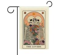 Two Skeletons in Love Holding Flowers Garden Flag House Yard Outdoor Flag Seasonal Holiday Juta Double Sided Flag 30,5 x 45,7 cm