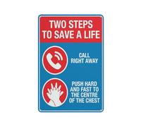 Two Steps To Save A Life Sign 30,5 x 20,3 cm Segnaletica di avvertimento in alluminio riflettente con simbolo per uso interno ed esterno
