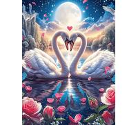 Two Swans Forming A Heart Under The Moon Puzzle 1000 Pezzi Difficoltà Estrema Cartone Spesso Tema Monocromatico Wildlife Pet Cute Per Appassionati Di Puzzle Antistrappo Non Sbiadisce Top Vendita 1000