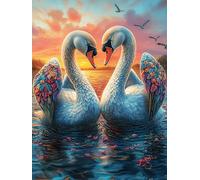 Two Swans Forming A Heart Under The Stars Puzzle 500 Pezzi Difficoltà Estrema Cartone Spesso Tema Monocromatico Wildlife Pet Per Appassionati Di Puzzle Antistrappo Non Sbiadisce Top Vendita 500 PCS