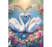Two Swans Forming A Heart with Roses Puzzle 1000 Pezzi Difficoltà Estrema Cartone Spesso Tema Monocromatico Wildlife Plant Per Appassionati Di Puzzle Antistrappo Non Sbiadisce Top Vendita 1000 PCS