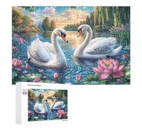 Two Swans on Lake with Lotus Blooms Puzzle 1000 Pezzi Per Adolescenti 14+ Gioco Educativo Pratica Del Ragionamento Regalo Per Studio 1000 PCS