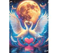 Two Swans with Angel Wings Under The Moon Puzzle 300 Pezzi Per Regalo Cartone Di Alta Qualità Per Adulti E Bambini Wildlife Pet Con Confezione Regalo Per Tutte Le Occasioni Qualità Premium 300 PCS