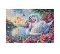 Two Swans with Pink Hearts Among Flowers Puzzle 300 Pezzi Rompicapo Per Tutte Le Occasioni Versatile E Divertente Rilassamento Garantito Regalo Per Compleanni E Feste 300 PCS