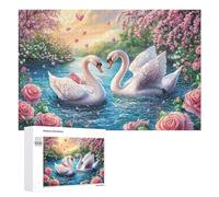 Two Swans with Pink Hearts in Blossoms Puzzle 1000 Pezzi Per Anziani Gioco Mentale Equilibrio Cognitivo Regalo Per Svago 1000 PCS