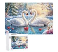 Two Swans with Red Hearts in Snowy Forest Puzzle 1000 Pezzi Per Coppie Sfida Puzzle Pensiero Logico Regalo Per Celebrazione 1000 PCS