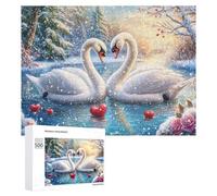 Two Swans with Red Hearts in Snowy Forest Puzzle 500 Pezzi Per Coppie Serata A Casa Sfida Intellettuale Regalo Per San Valentino 500 PCS
