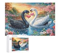 Two Swans with Shiny Hearts Among Blossoms Puzzle 1000 Pezzi Per Coppie Serata Di Gioco Interazione Cognitiva Regalo Per Momenti Condivisi 1000 PCS