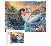 Two Swans with Shiny Hearts Among Blossoms Puzzle 500 Pezzi Per Adolescenti 14+ Sfida Puzzle Pensiero Critico Regalo Per Giovani 500 PCS