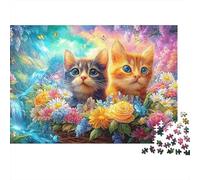 Two Tabby Kittens in A Flower Basket Surrounded by Blooms And Butterflies Puzzle Da 1000 Pezzi Cute Cat Puzzle Classici Per Tutte Le Età 70x50cm/1000pcs