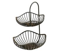 Two Tier Fruit Basket - Fruit Basket Stand | Black Metal Shelf Decorative, Modern Metal Black Storage Organizer | Countertop Fruits Baskets For Garlic Ginger Onions Snacks Vegetables Bread Pantry