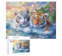 Two Tiger Cubs in Colorful Splash Water Puzzle 500 Pezzi Per Adolescenti 14+ Gioco Educativo Pratica Del Ragionamento Regalo Per Studio 500 PCS